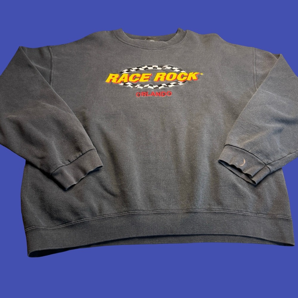 Vintage Race Rock Orlando Sweatshirt XL Black Embroidered USA Racing